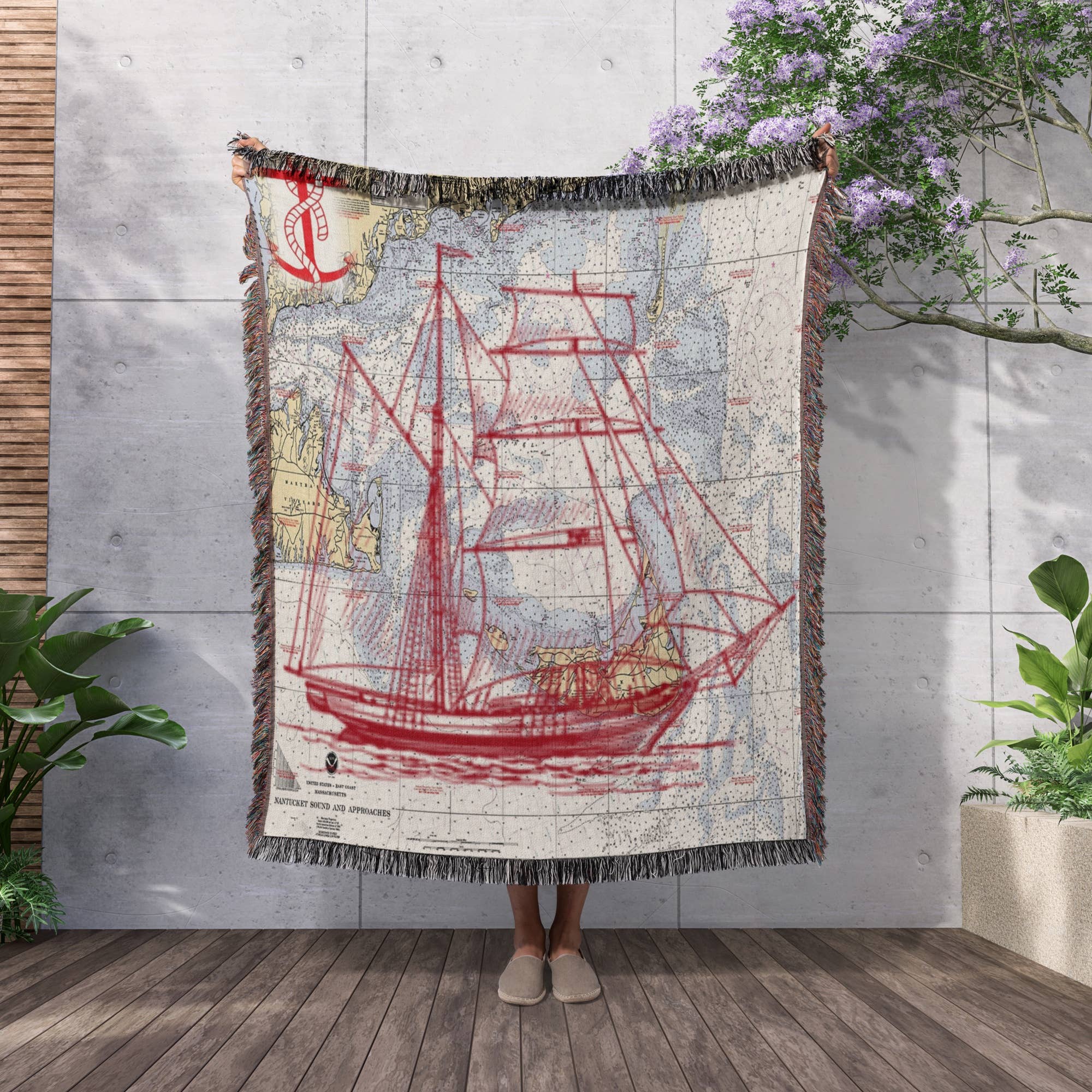 3dRose - Vendita all'ingrosso Plaid - 3dRose, Stampa del Nantucket Sound con Barca a Vela Rossa, Coperta2