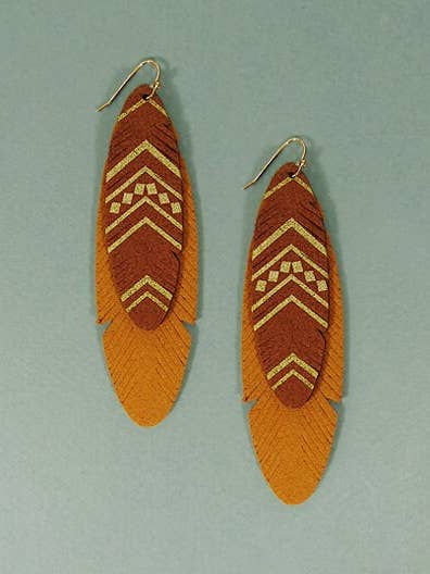 Feather Leather Long Drop Hook Earrings for wholesale by TheTizana