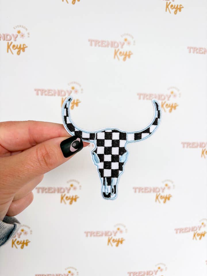 Checkered Longhorn Patch for Hats, Bags & More for wholesale by TrendyKeys