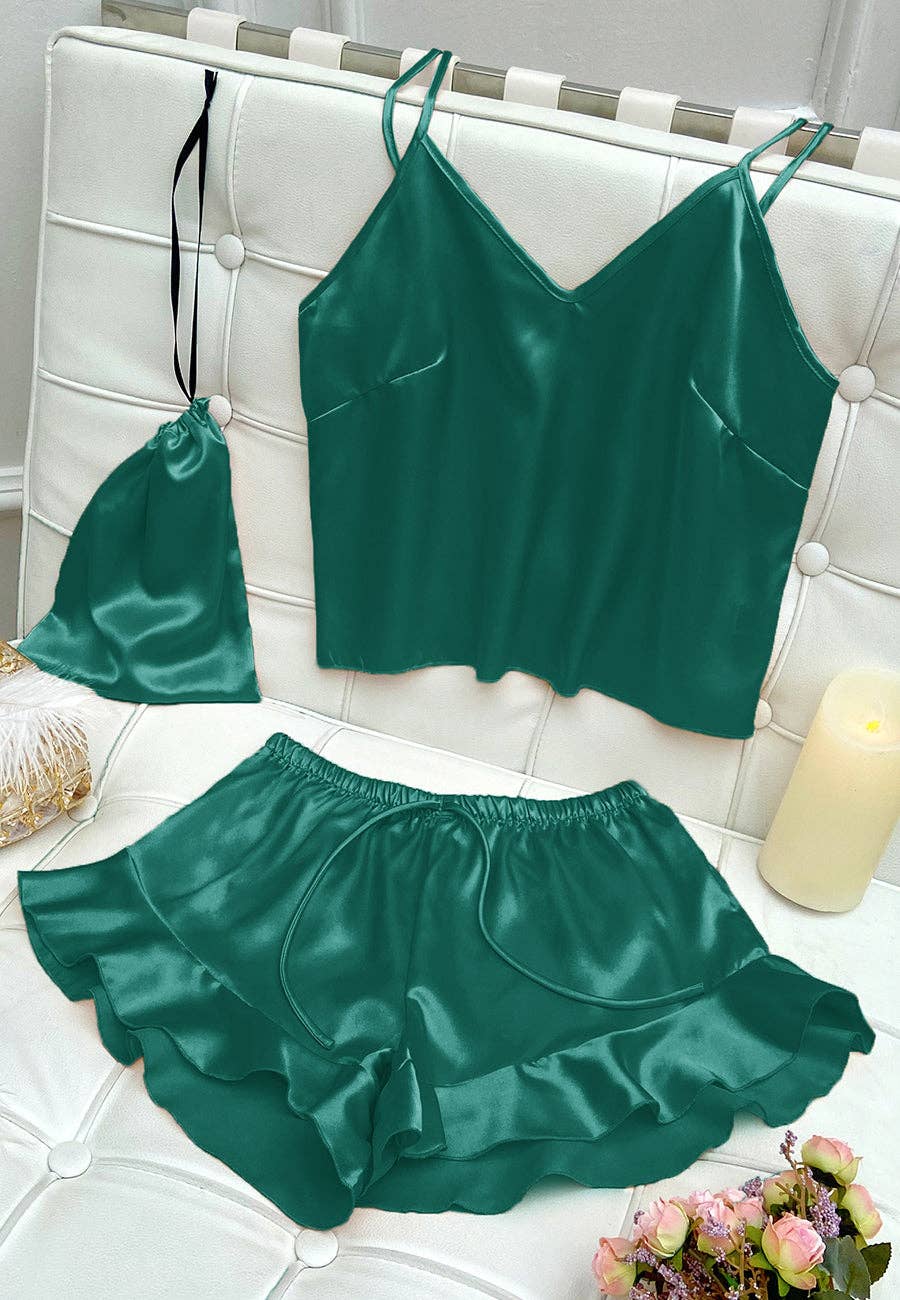 Anna Kaci Wholesale - Wholesale Lounge Set - Women's - Satin Tank and Ruffle Hem Shorts52