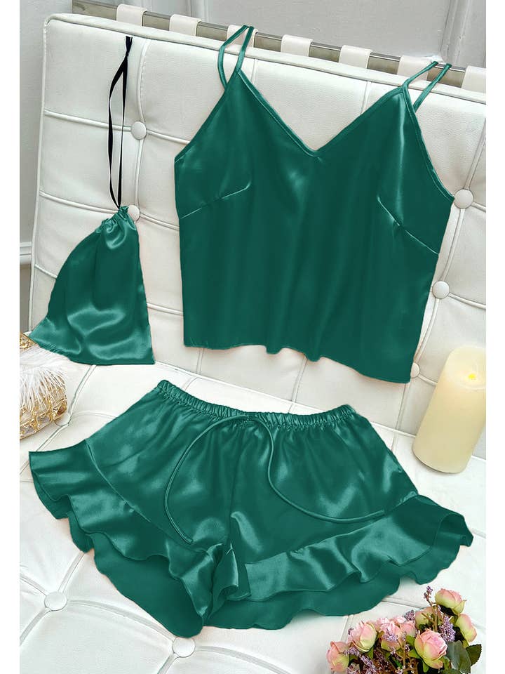 Anna Kaci Wholesale - Wholesale Lounge Set - Women's - Satin Tank and Ruffle Hem Shorts52