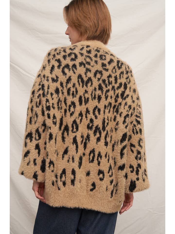BROWN BLACK Soft Leopard Sweater Cardigan for wholesale on Faire3