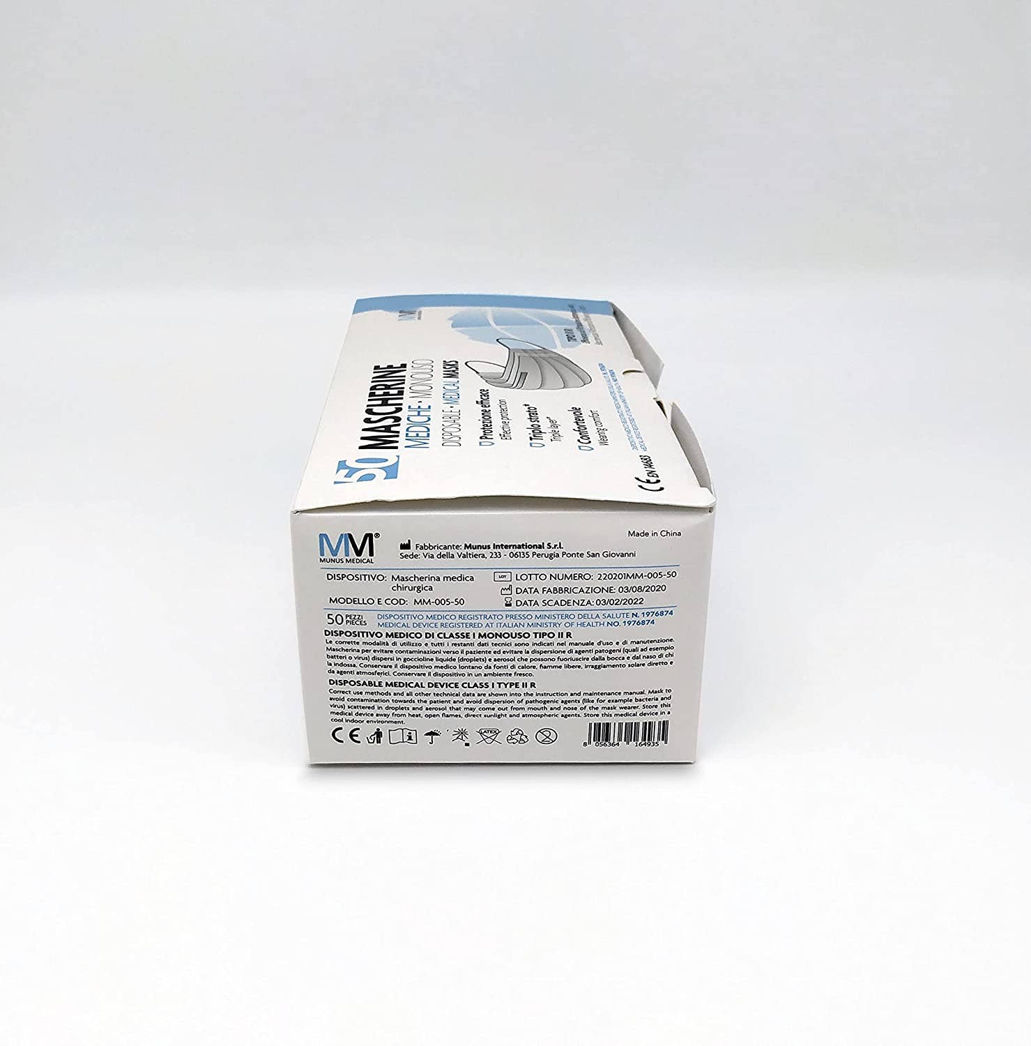 Munus Medical - Wholesale Protective Face Mask/Shield - ADULT SURGICAL MASK MM-005-50 - 1 BAG OF 504
