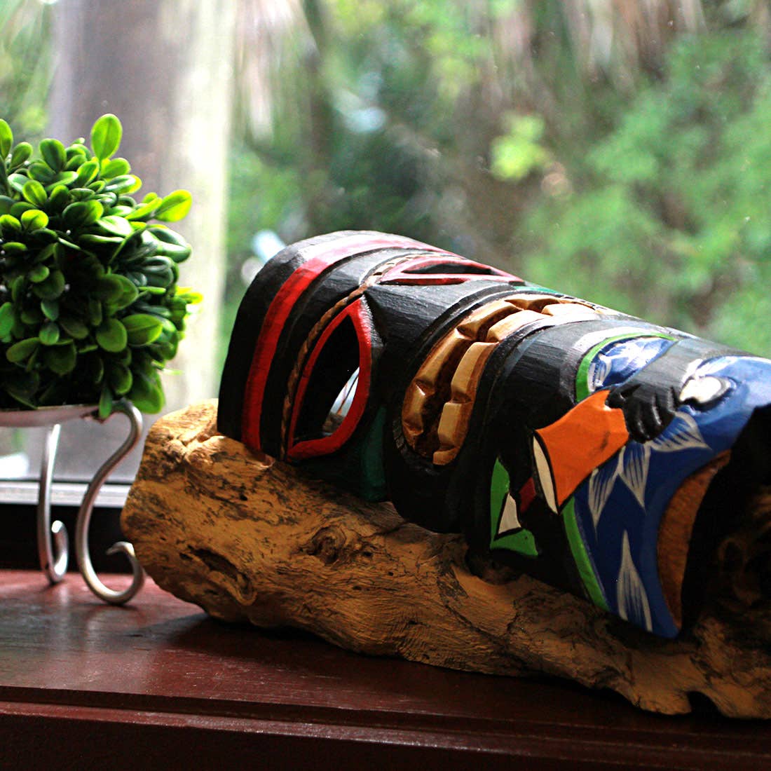 Zeckos - Vendita all'ingrosso Decorazione da parete 3D - Set di 5 maschere tiki in legno stile decorativo polinesiano da 30,5 cm9