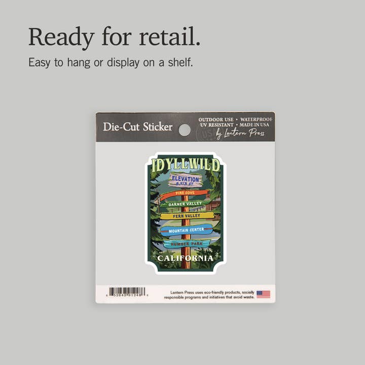 Lantern Press - Wholesale Sticker - Vinyl Sticker Idyllwild, California, Destination Signpost6
