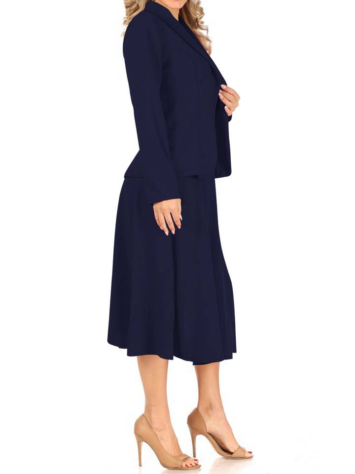 MOA COLLECTION - Wholesale Top & Skirt Set - Women's - Women's Two Piece Casual Blazer Relaxed A-Line Midi Skirt21