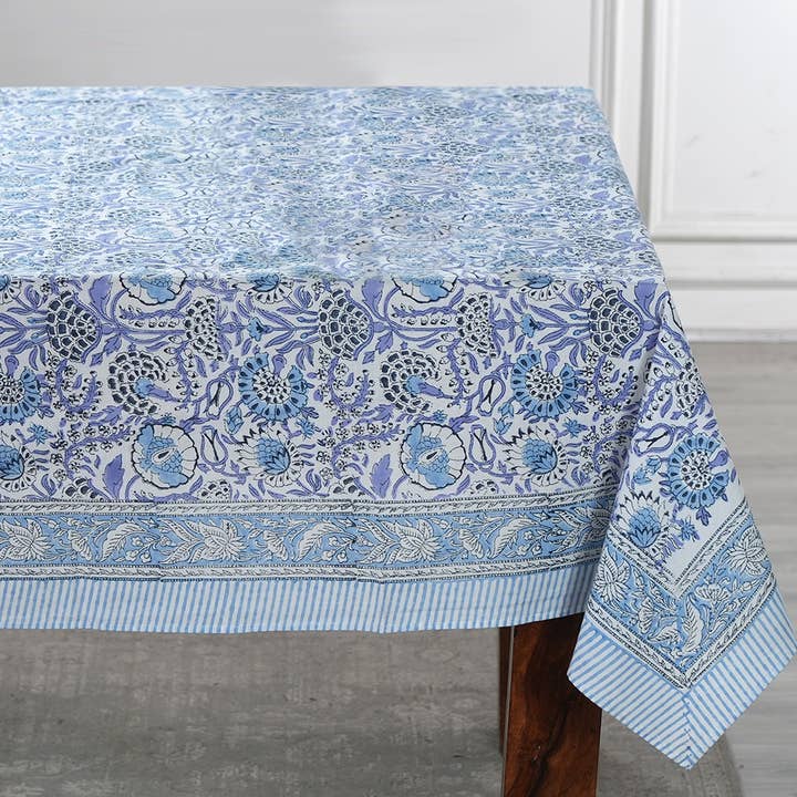 Cotton Print Club - Wholesale Tablecloth - Aqua Blue Indian Hand Block Printed 100% Cotton tablecloth3