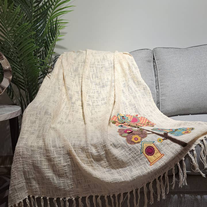 Hand Woven on Loom Cotton Acrylic Wool Throw Blanket-WS0082 for wholesale by Gulab Homes