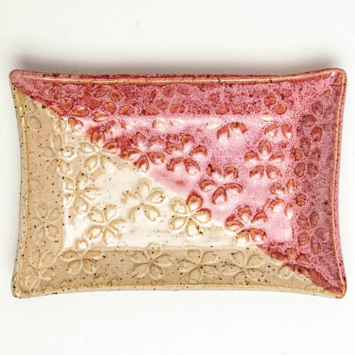 Flower Pattern Handmade, in Ohio, Ceramic Red & Wht Trinket for wholesale by White Squirrel Clayworks