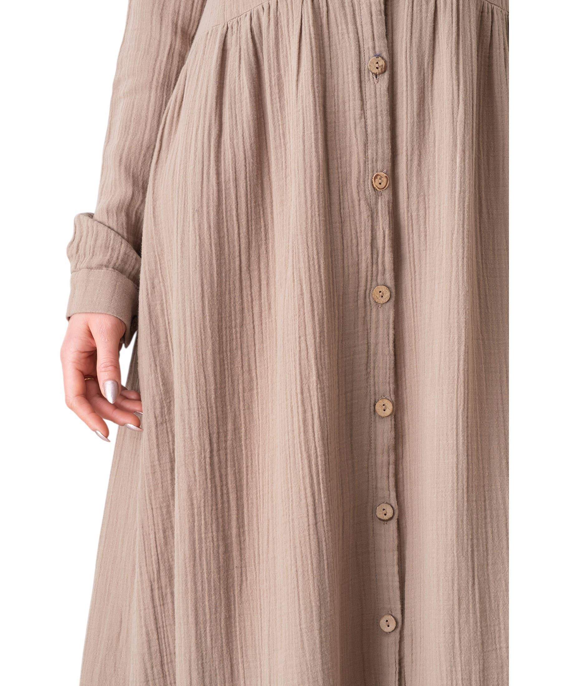 WENOR - Vente Robe – femme - Robe d'été longue en mousseline 100 % coton avec patte de boutonnage, 145 cm5