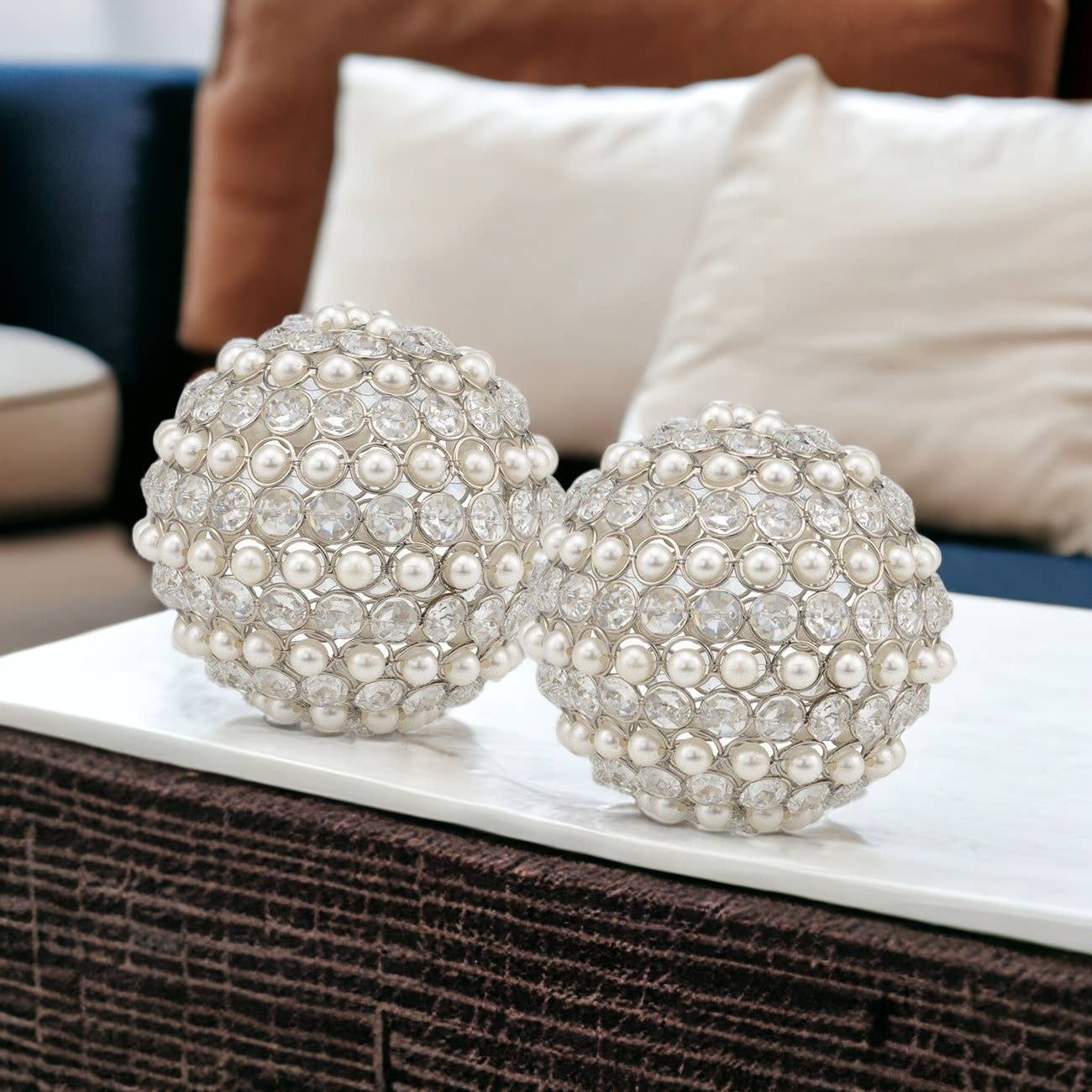 Modern Day Accents - Wholesale Decorative Tabletop Object - Facetas Perla 5" Cristal & Pearl Sphere - Set of 26