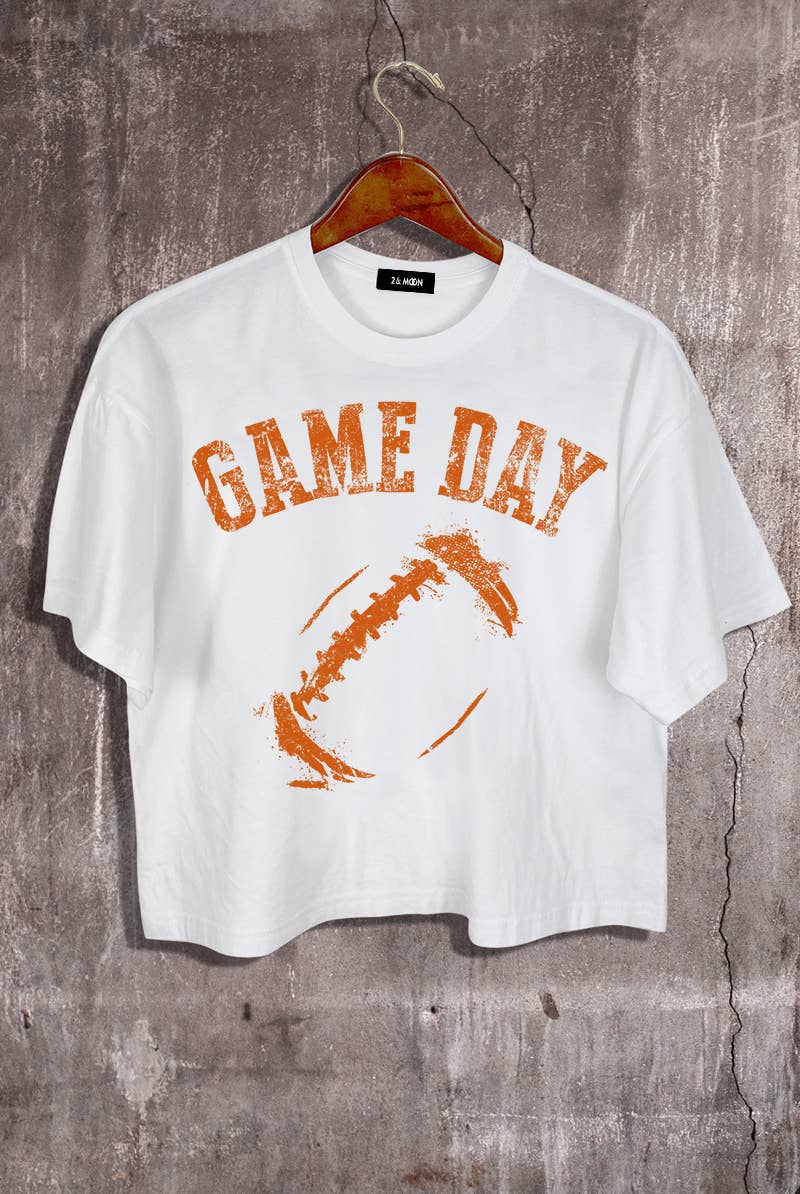 2&moon - Wholesale Screen Printed T-Shirt - Women's - Giving Game Day Football Graphic Crop Tee.5