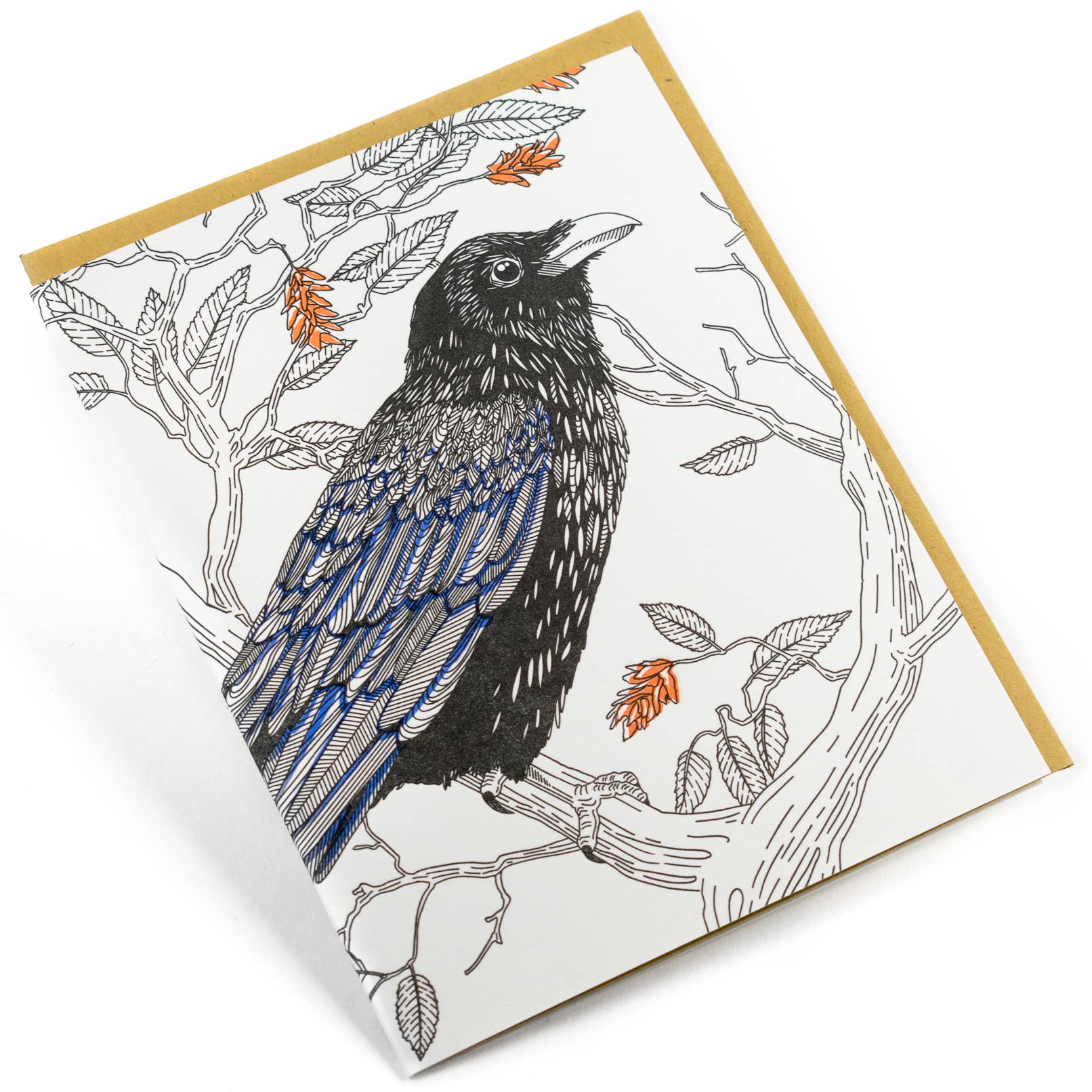 Porchlight Press Letterpress – wholesale Vardagliga hälsningskort – Common Raven Card - West Coast Birds1