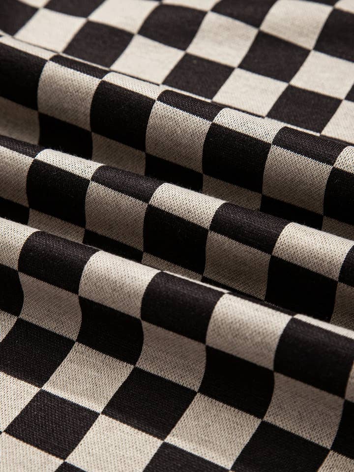 Kaki Haut décontracté à motif patchwork à carreaux mixtes, asymétrique. en vente sur Faire8