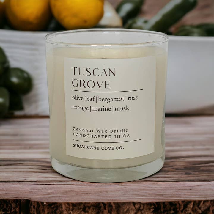 Sugarcane Cove Company - Wholesale Jar/Filled Candle - TUSCAN GROVE | olive leaf, citrus, marine