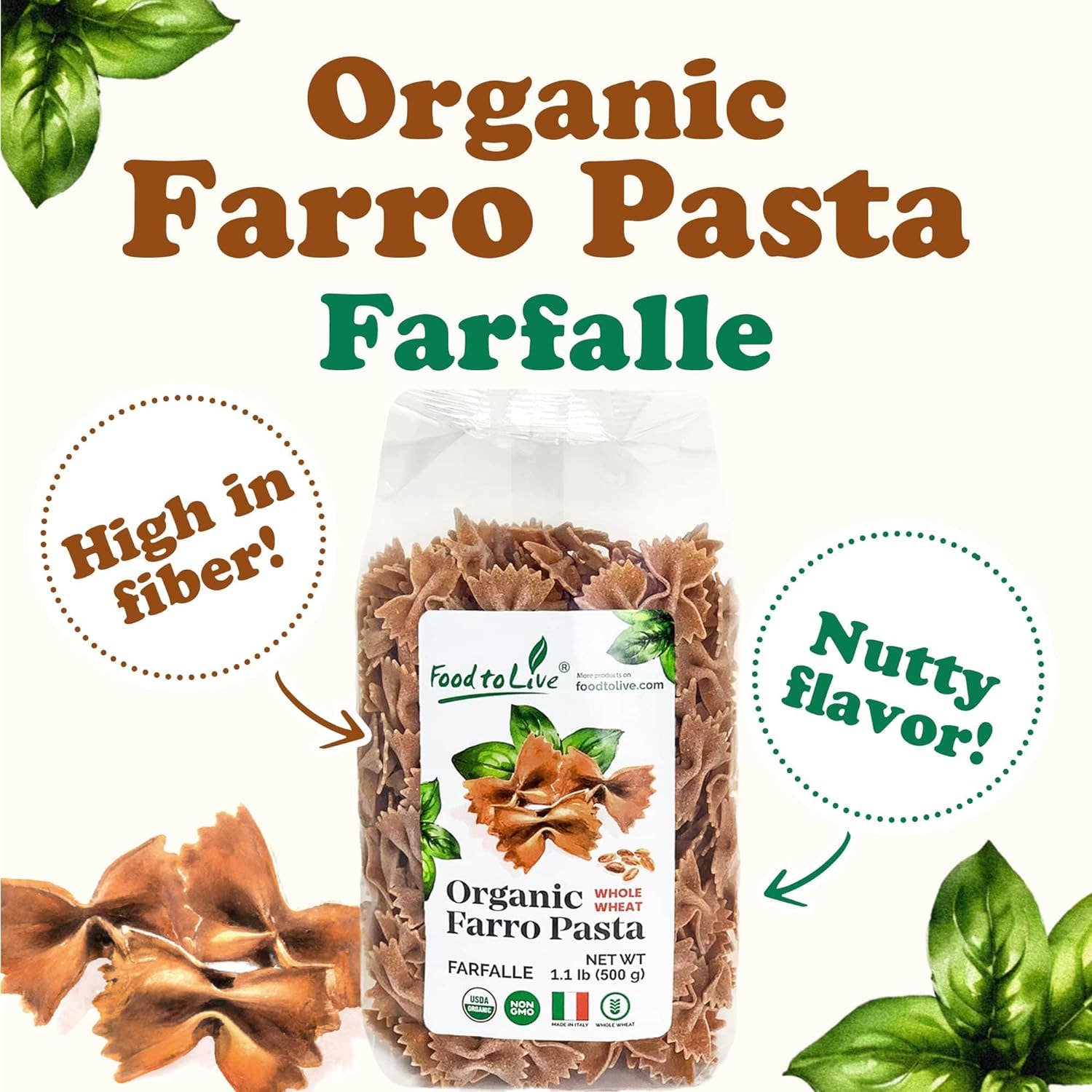 Food To Live - Wholesale Pasta - Organic Farro Farfalle Pasta – Italian Whole Wheat, Non-GMO3