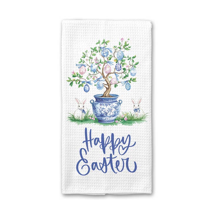 Easter Chinoiserie Blue Vase Spring Kitchen Towel Preppy for wholesale by Canary Road