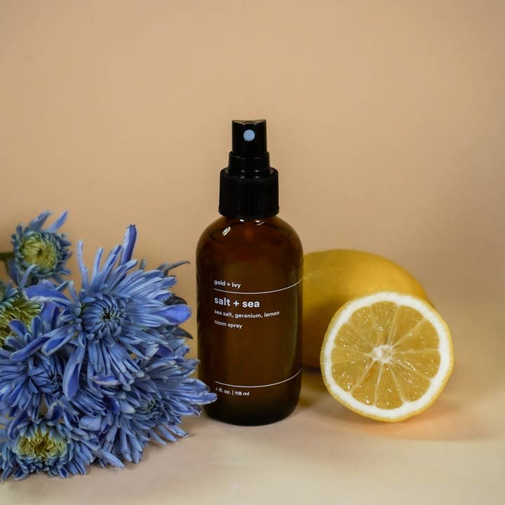 gold + ivy – Spray de quarto e roupa por atacado – sal+névoa de pulverização da sala do mar - sal marinho, gerânio, limão3