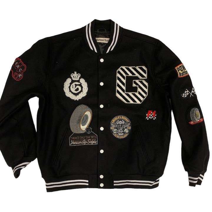 VARSITY JACKET BLACK PATCH for wholesale by The Lud