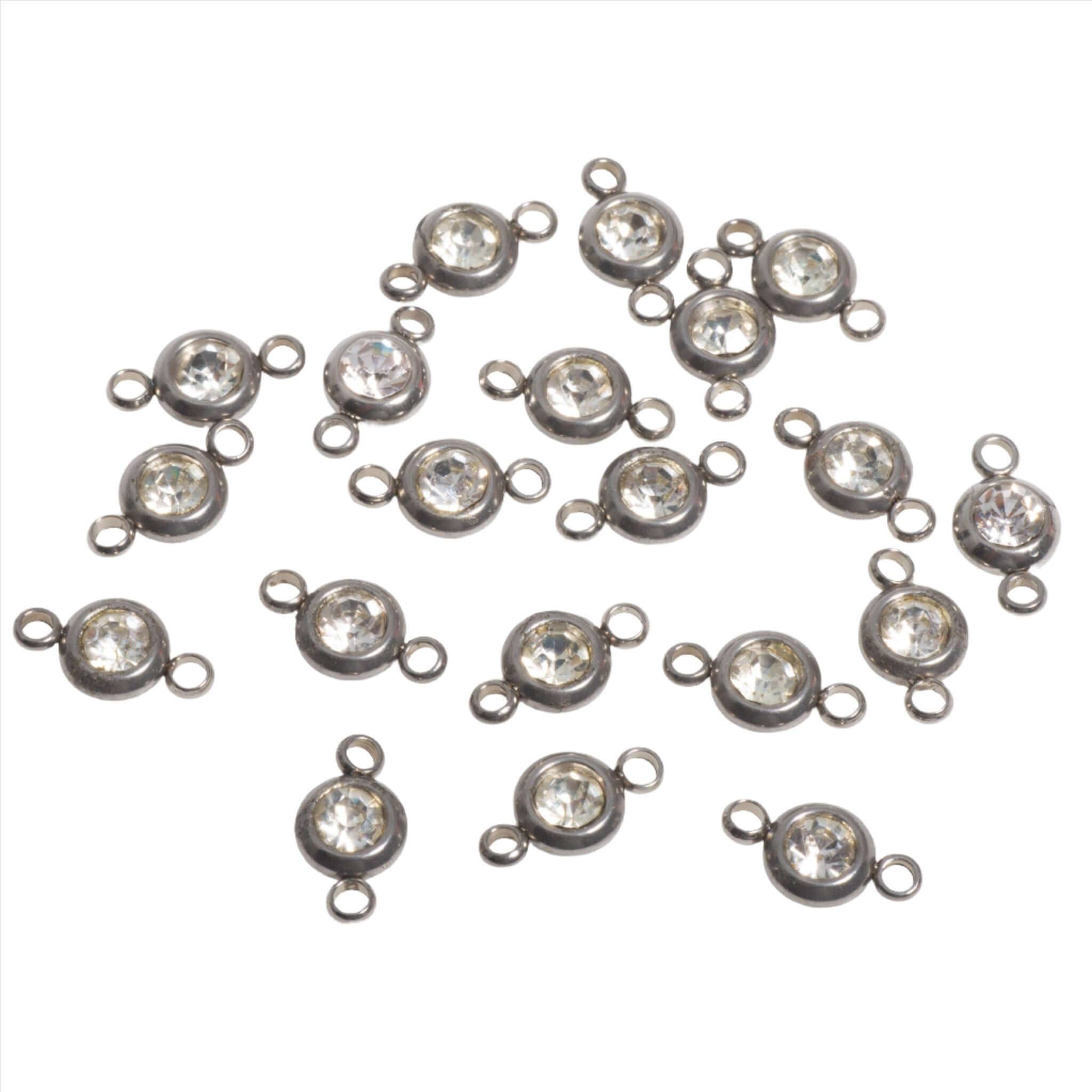Continental Beads - Wholesale Individual Charm/Pendant - Permanent Jewelry Gold Connectors with CZ Crystals - 6mm - Available in Silver & Gold - Sold Individually - CONN6SS0