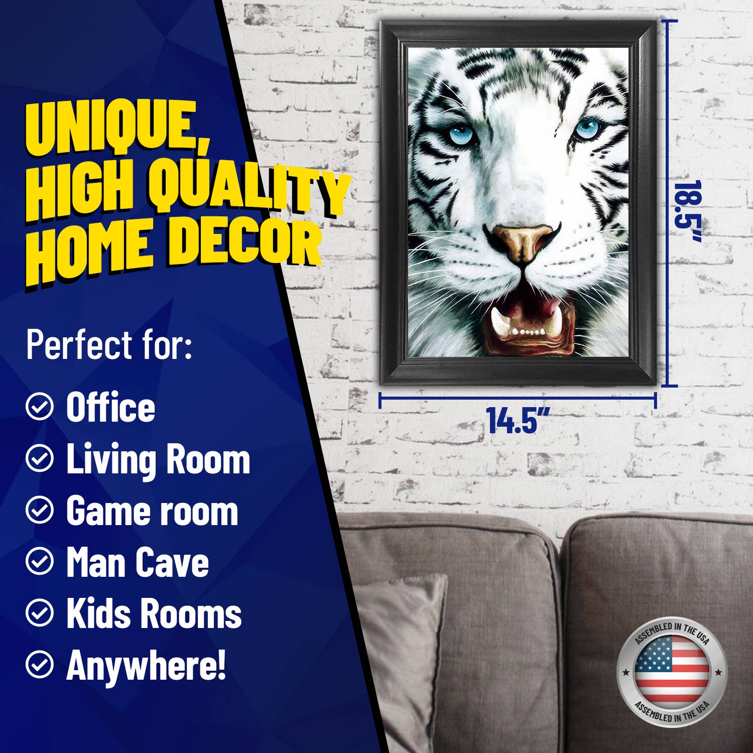 Lentics - Wholesale Art Print - White Tiger Framed Poster Print 3D Lenticular Wall Art Decor2