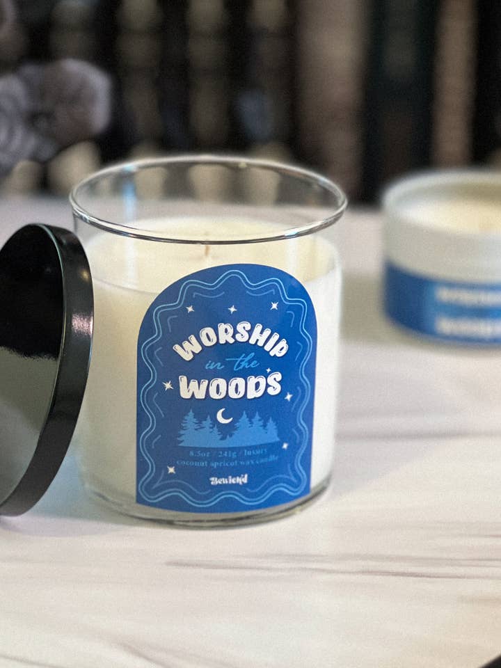 Worship in the Woods Candle - Book-Inspired, Indie Author for wholesale by Bewick'd Studio