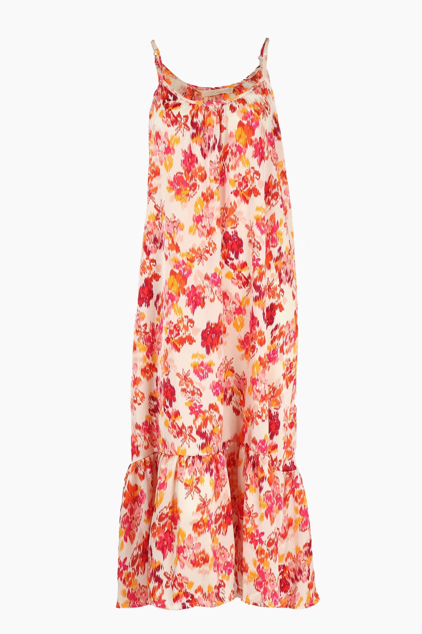 Sarta - Wholesale Dress - Women's - Watercolour Floral Print Silky Tiered Slip Dress in Cream0