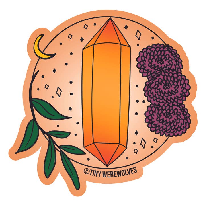 November Crystal & Flower Birthstone Sticker for wholesale by Tiny Werewolves
