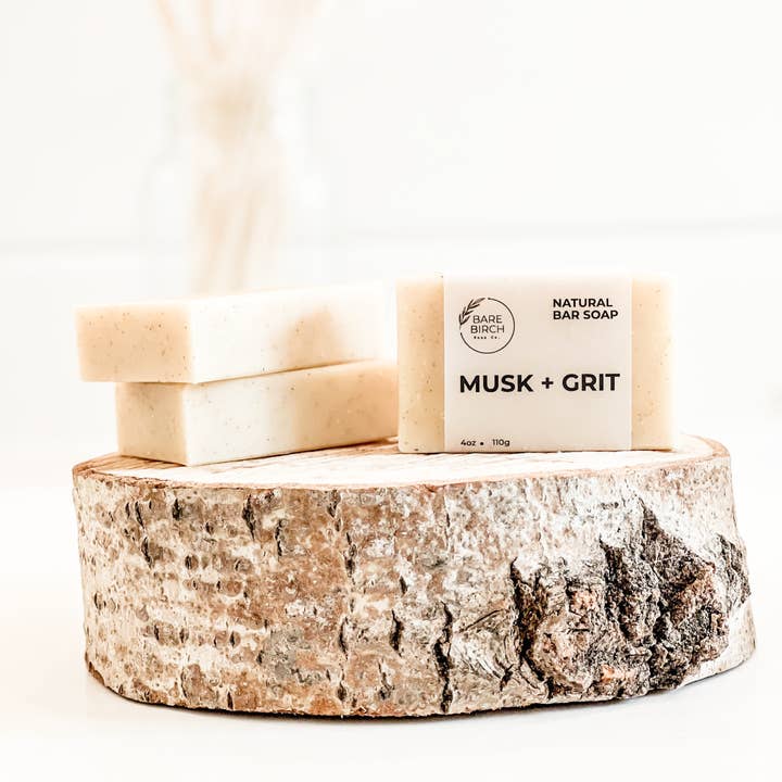 MUSK + GRIT NATURAL BAR SOAP for wholesale by Bare Birch Soap Company