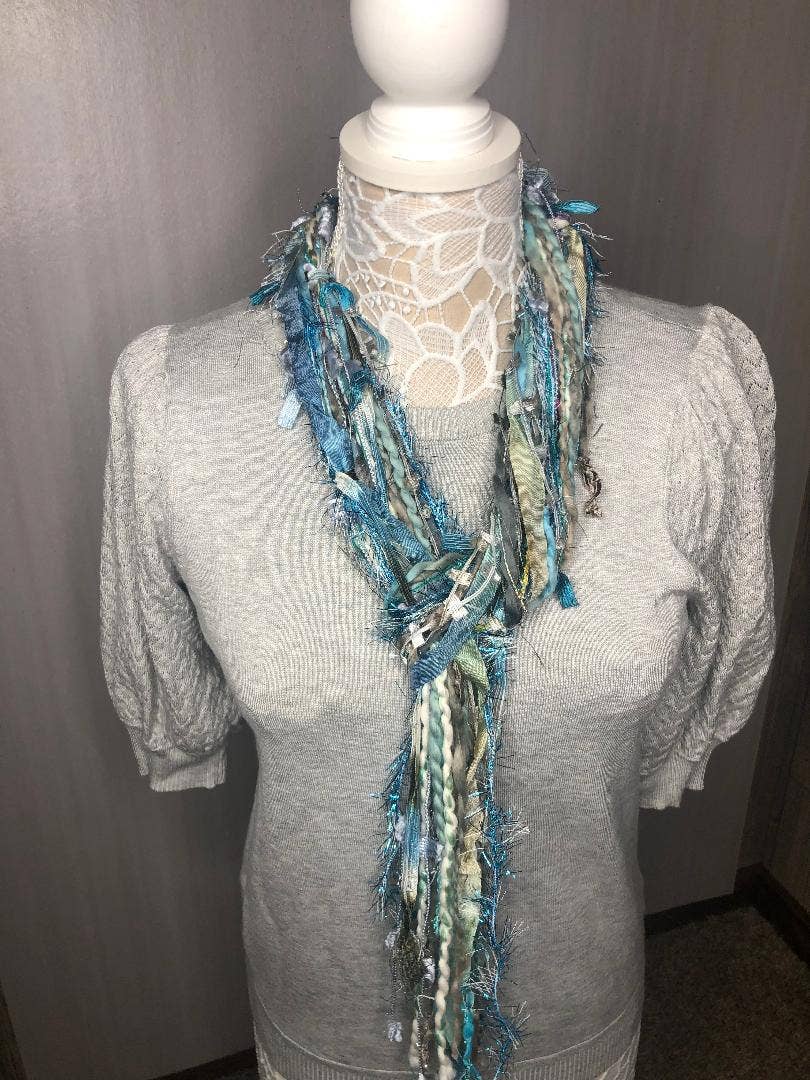 Scarves of Westwood - Wholesale Scarf - Women's - Long Style Lightweight Scarf in Turquoise & Grey - Handmade1