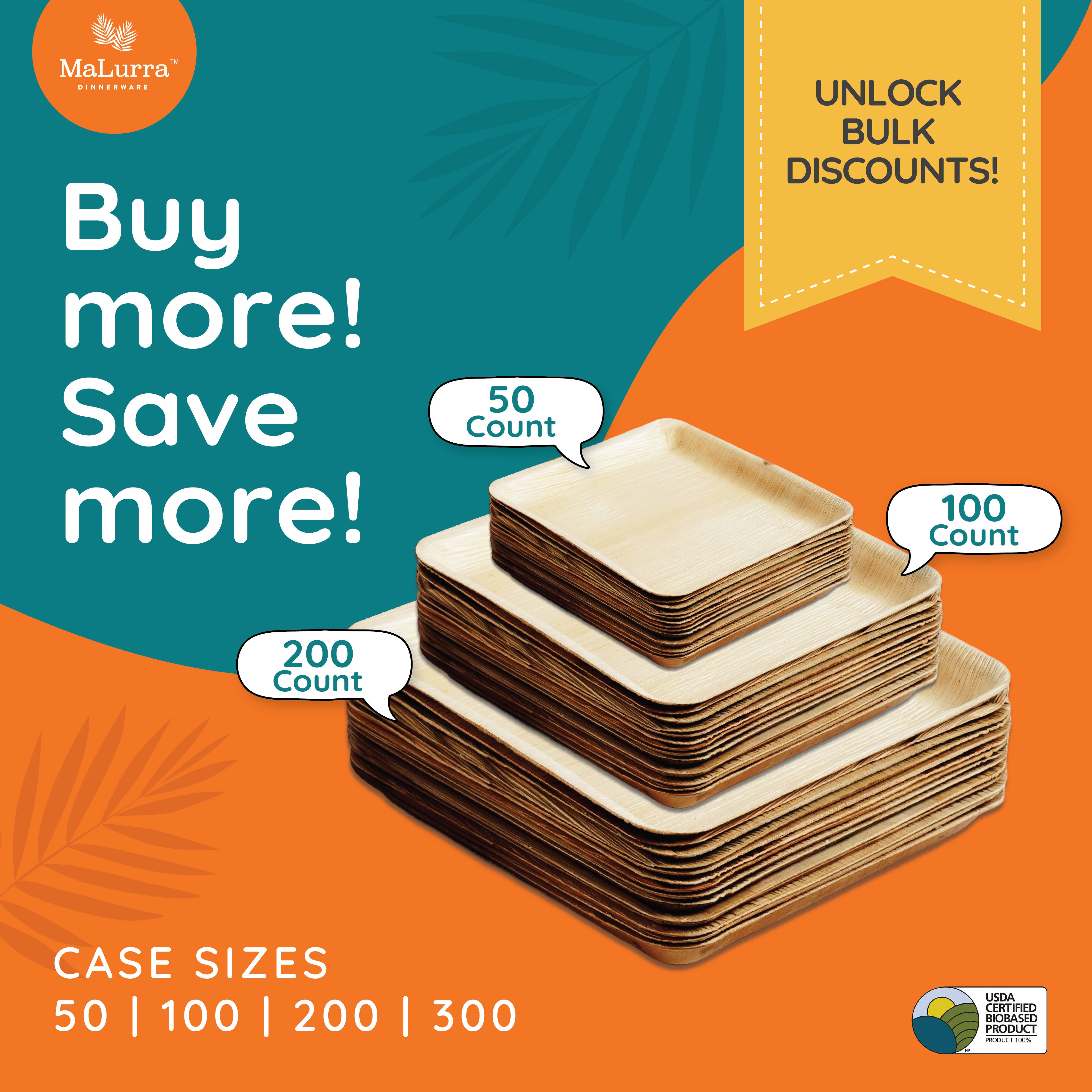 MaLurra Dinnerware - Wholesale Disposable Plate - 10” Palm Leaf like Bamboo Square Plate, Labor Day Sale5