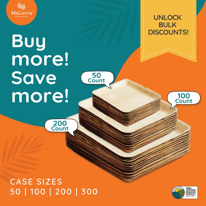 MaLurra Dinnerware - Wholesale Disposable Plate - 10” Palm Leaf like Bamboo Square Plate, Labor Day Sale5