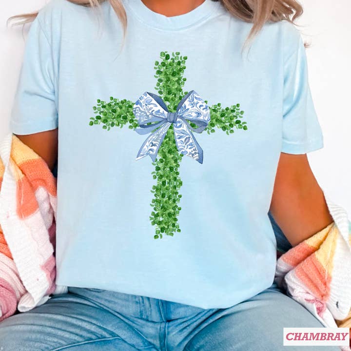 Camiseta Gráfica de Pascua | Coqueta Cruz de Boj | Colores Confortables para venta al por mayor de Shoppe SHC