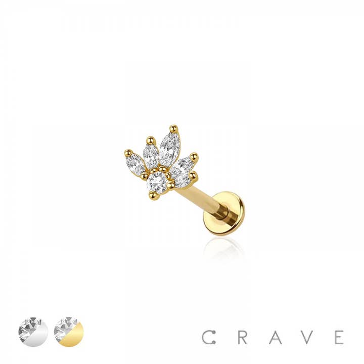 CRAVE BODY JEWELRY - Wholesale Stud/Post Earrings - LOTUS MARQUISE TOP THREADLESS (PUSH IN) 316L SURGICAL STEEL