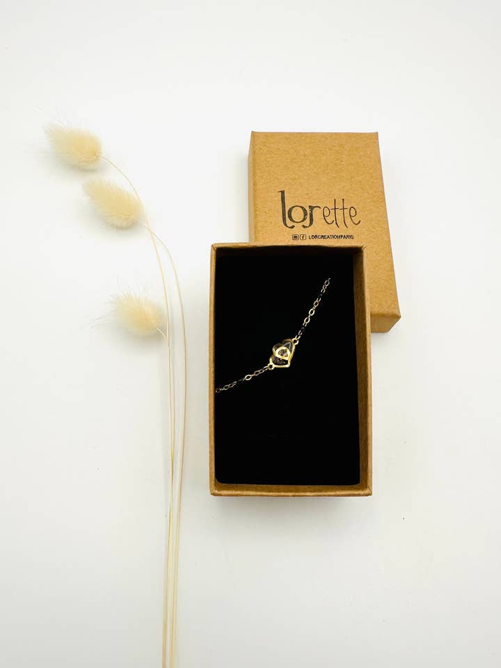 Dobbelt Hjertearmbånd - Guldpulver - Sort kuglekæde for engroshandel hos LOR CREATION