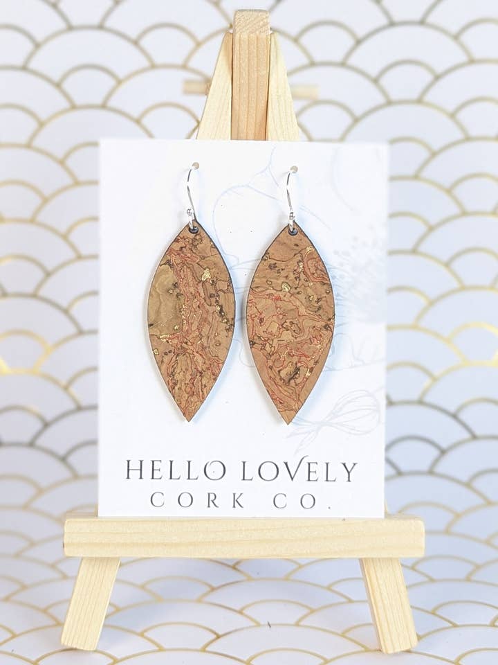 Natural Gold Cork Earrings- Small Leaf for wholesale by Hello Lovely Cork Co.