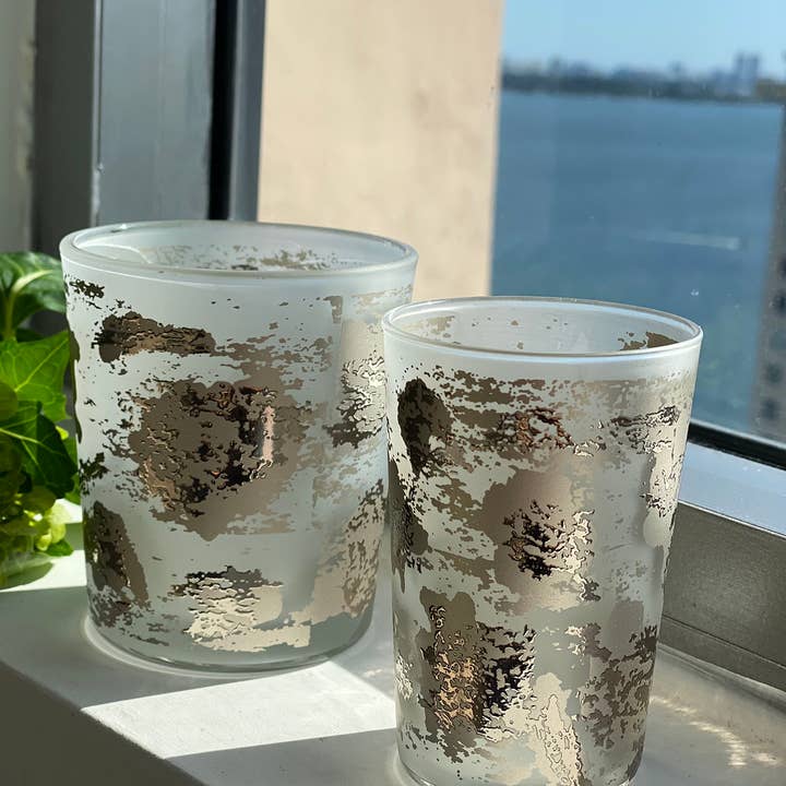 Scents and Feel - Wholesale Drinking Glass/Cup - Set of 6 Moroccan Tea Glasses Frosted Clear Tahra Silver