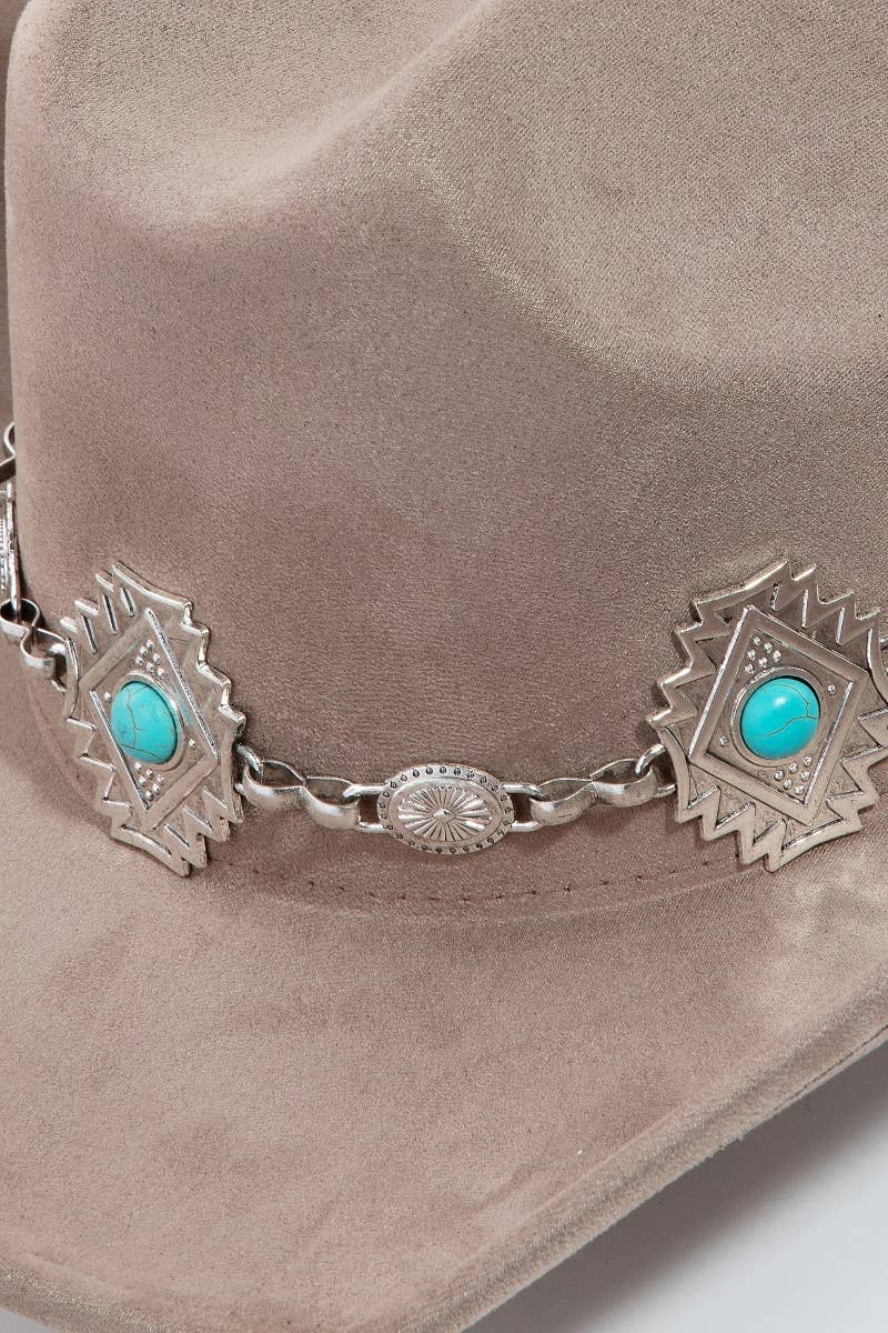 Anarchy Street - Vente Chapeau en feutre - femme - Chapeau de cowboy western avec ceinture concho à clous turquoise1