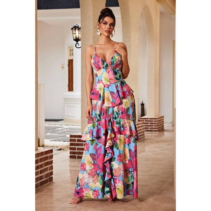 Robe longue imprimée à fleurs pour la vente par Chicways