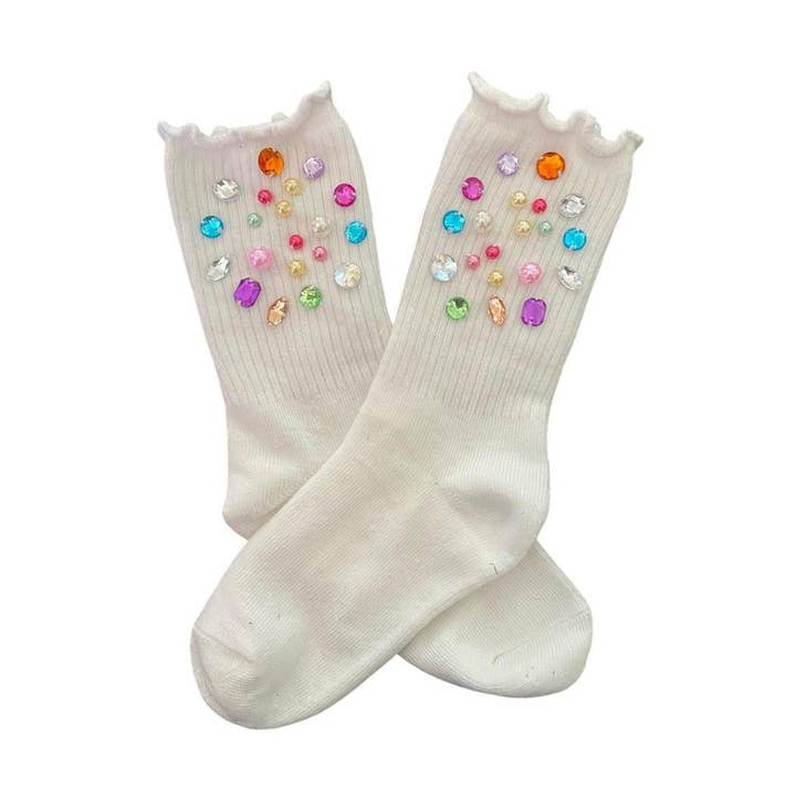 Chaussettes hautes ornées de gemmes multicolores pour la vente par Three Wildflower Designs