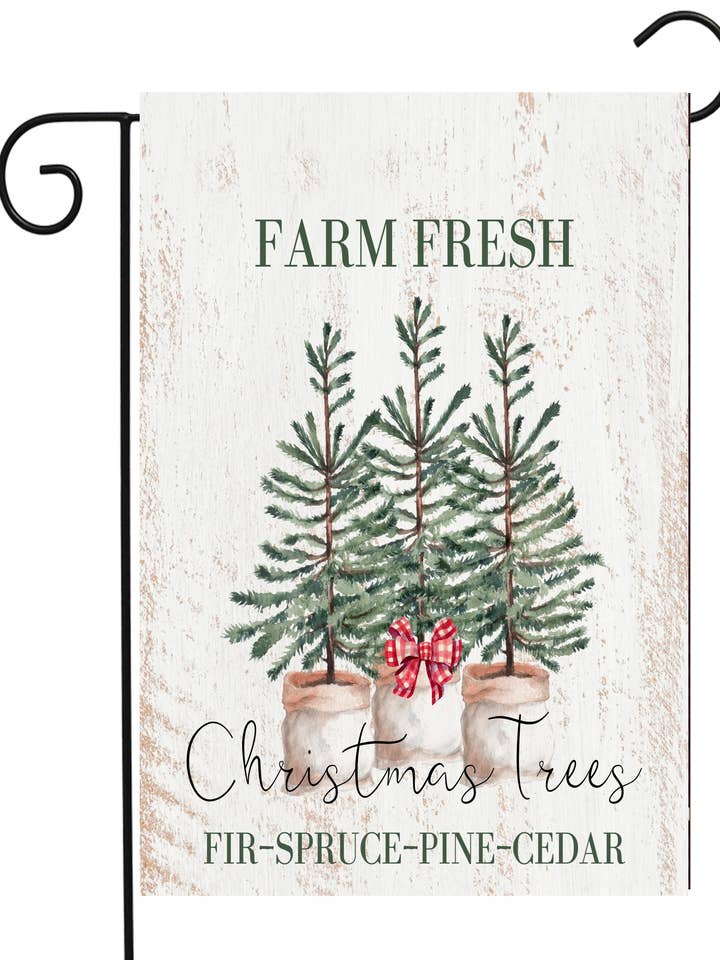 Bandiera da giardino Farm Fresh Christmas Trees #G2355 per la vendita all'ingrosso da parte di Happy Cow Lawn Decor