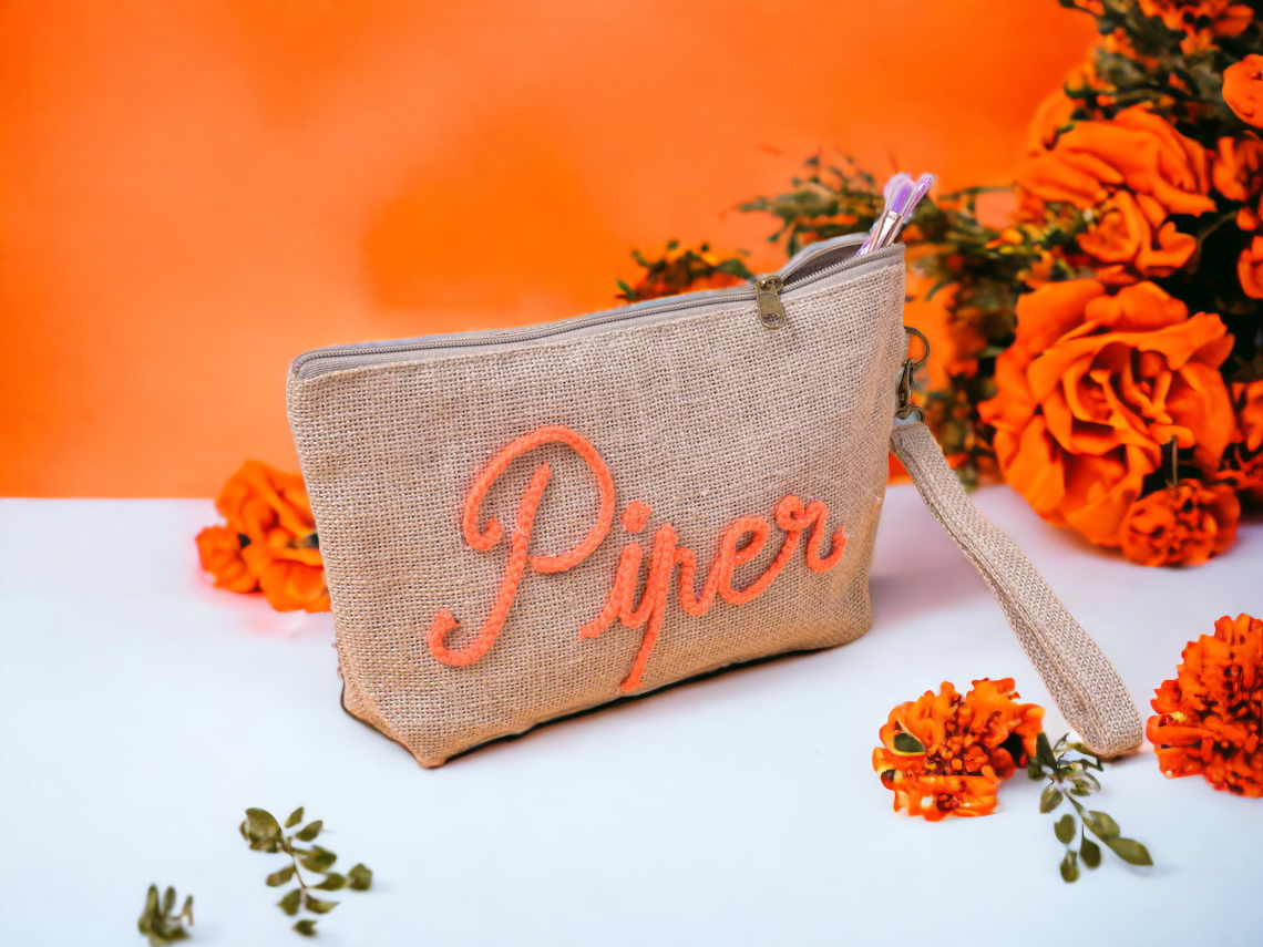 Melecraft – wholesale Make-up/cosmetic bag – Personalized Jute Makeup Bag | Bridesmaid Cosmetic Bag4