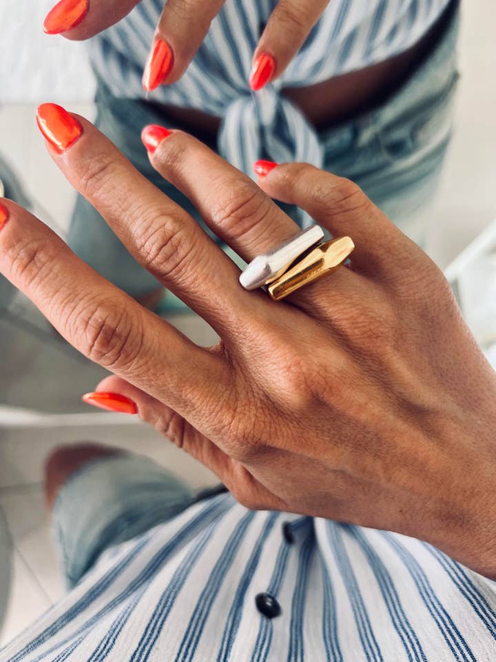 Asymmetric rings in gold and silver for wholesale by Goupi