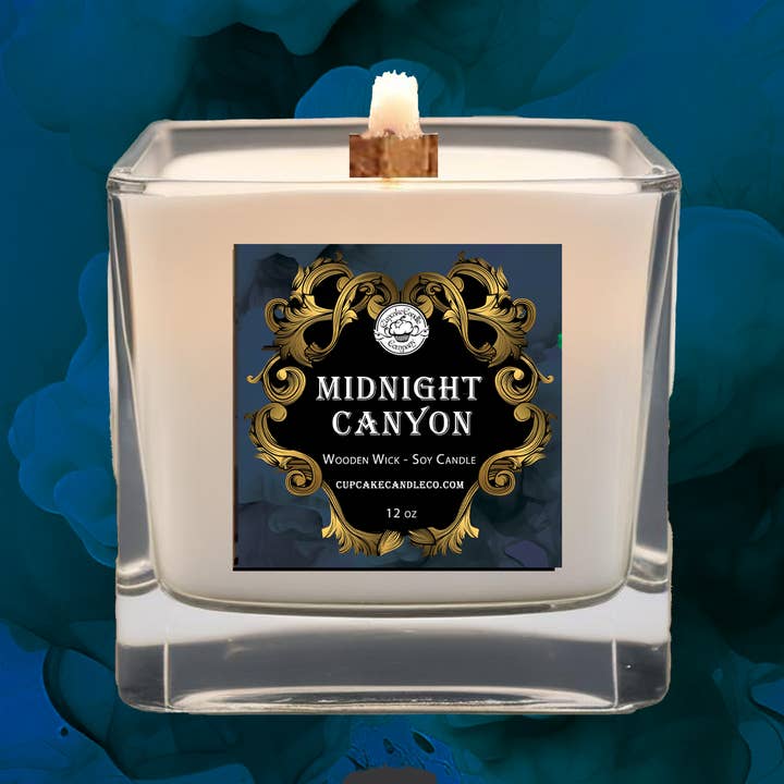 Men's Collection Midnight Canyon Wood Wick Candle for wholesale by Cupcake Candle Company
