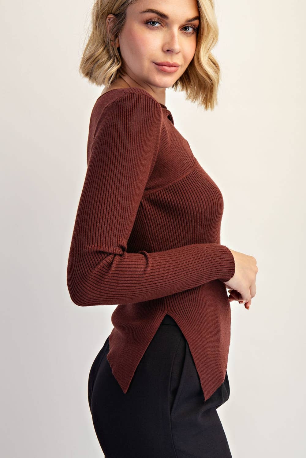 Edit by Nine - Wholesale Blouse - Women's - Twisted Front Ribbed Sweater Top w Asymmetric Hem5