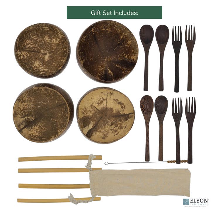 Elyon Tableware® - Wholesale Bowl - 4 Jumbo Handcrafted Natural Coconut Shell Bowl Set5