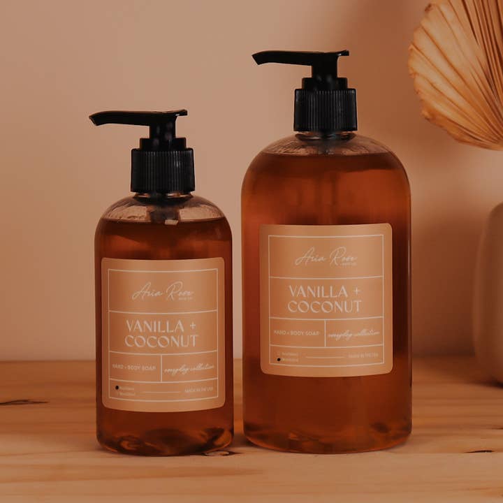 Savon Liquide Mains + Corps Vanille + Noix de Coco pour la vente par Aria Rose Bath Co