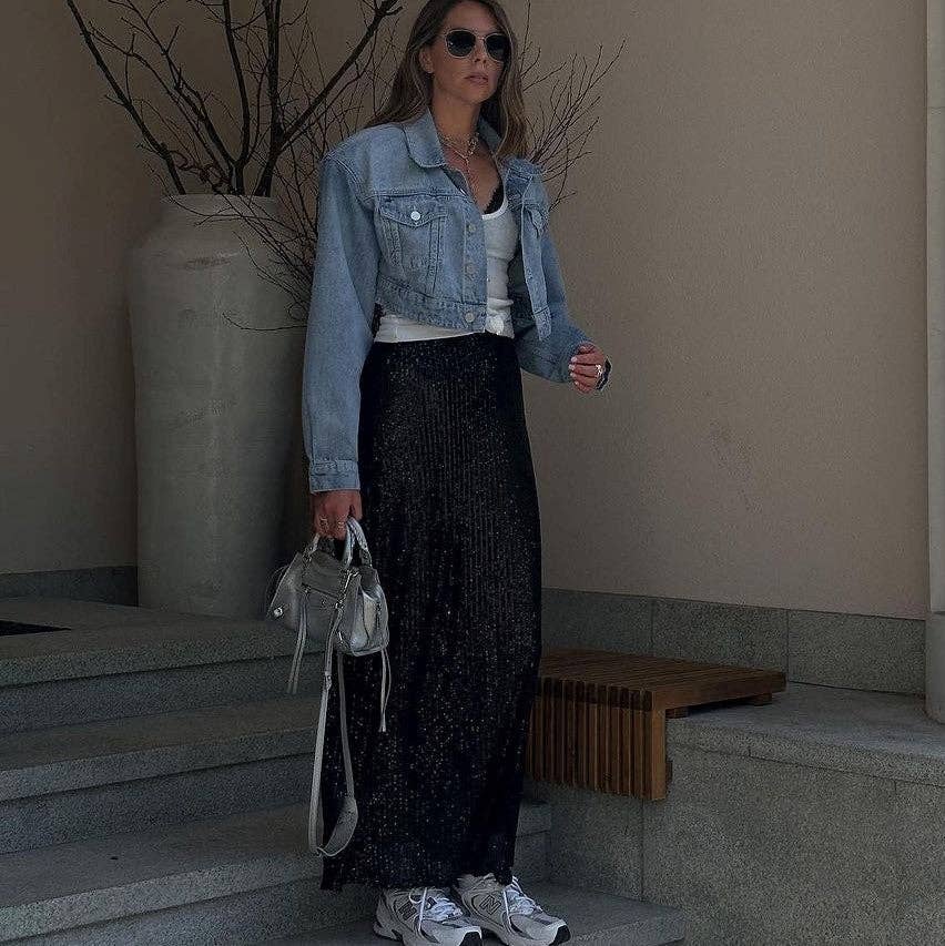 Sweetkama - Wholesale Skirt – Women’s - Ladies Sparkle Glitter Sequin Maxi Skirt LH0610