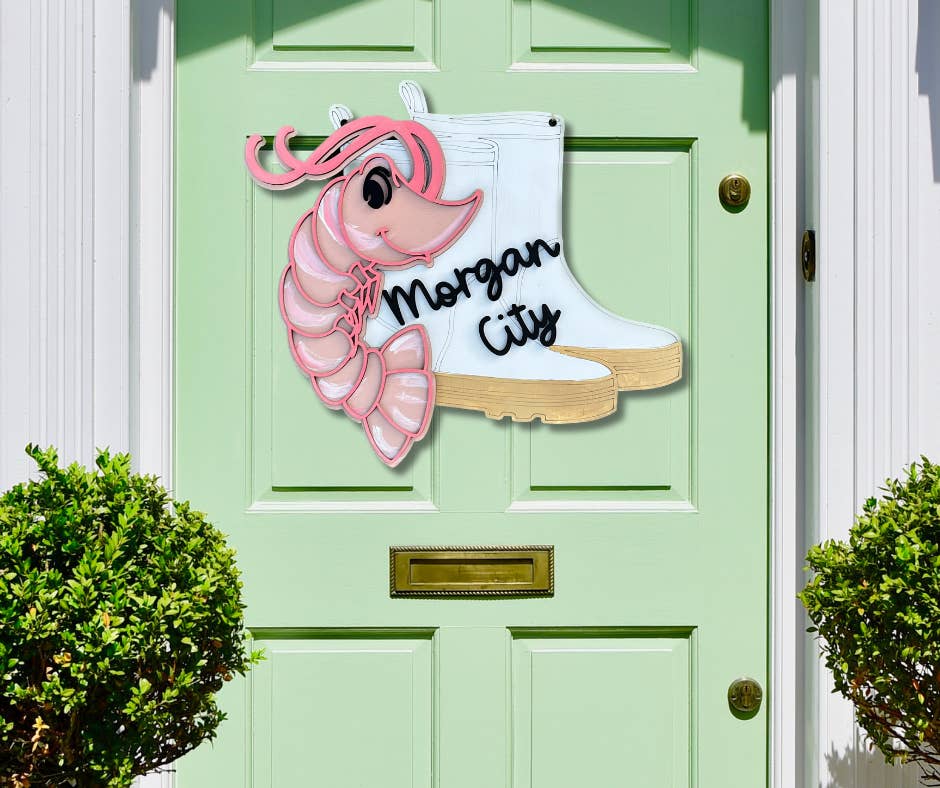 Geaux Magnolia - Wholesale Door Hanger - Shrimp and White Boots 3D Door Hanger
