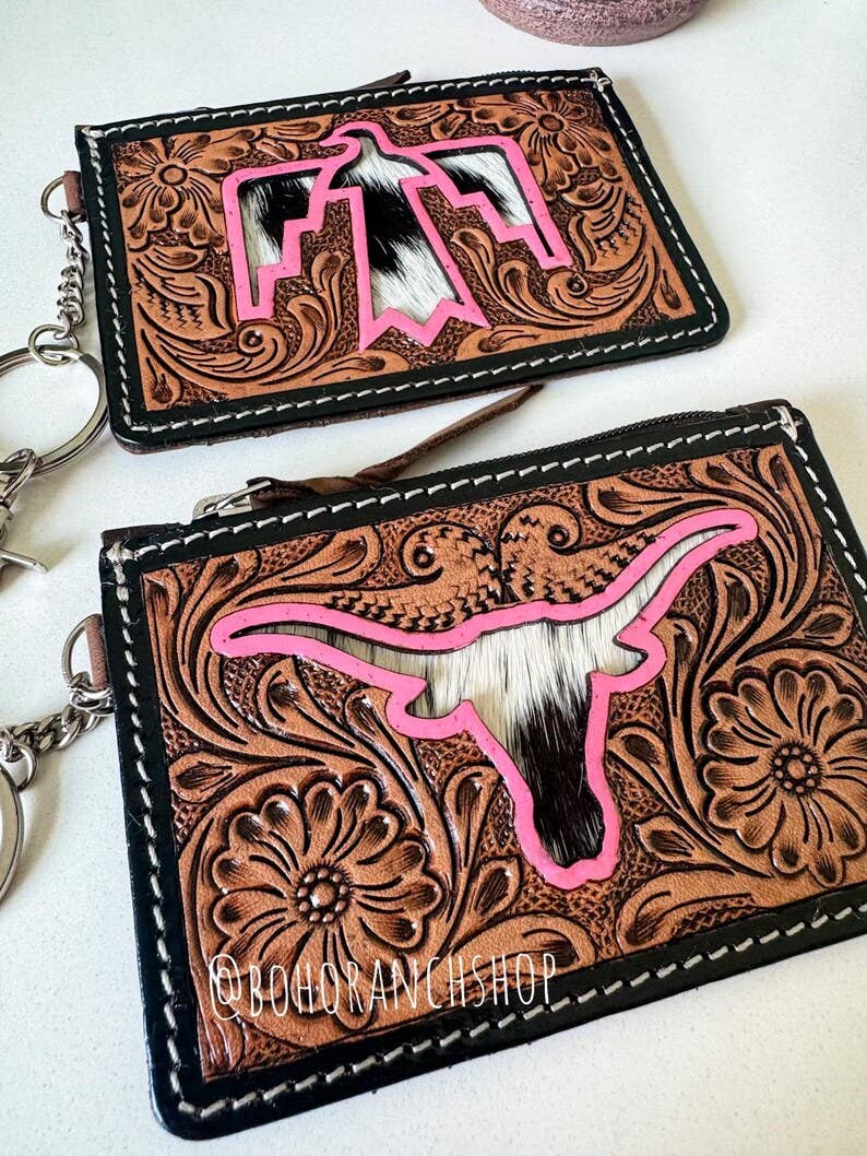Boho Ranch Shop - Vendita all'ingrosso Portafogli - Donna - Portachiavi in pelle lavorata a mano Portafoglio Thunderbird Longhorn Cappello con fiocco13